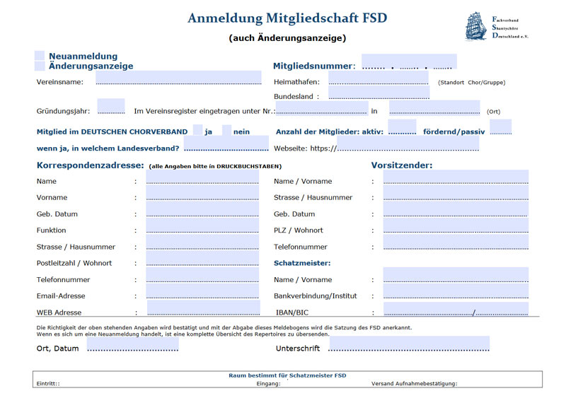 FSD Anmeldung / Änderung - Formular